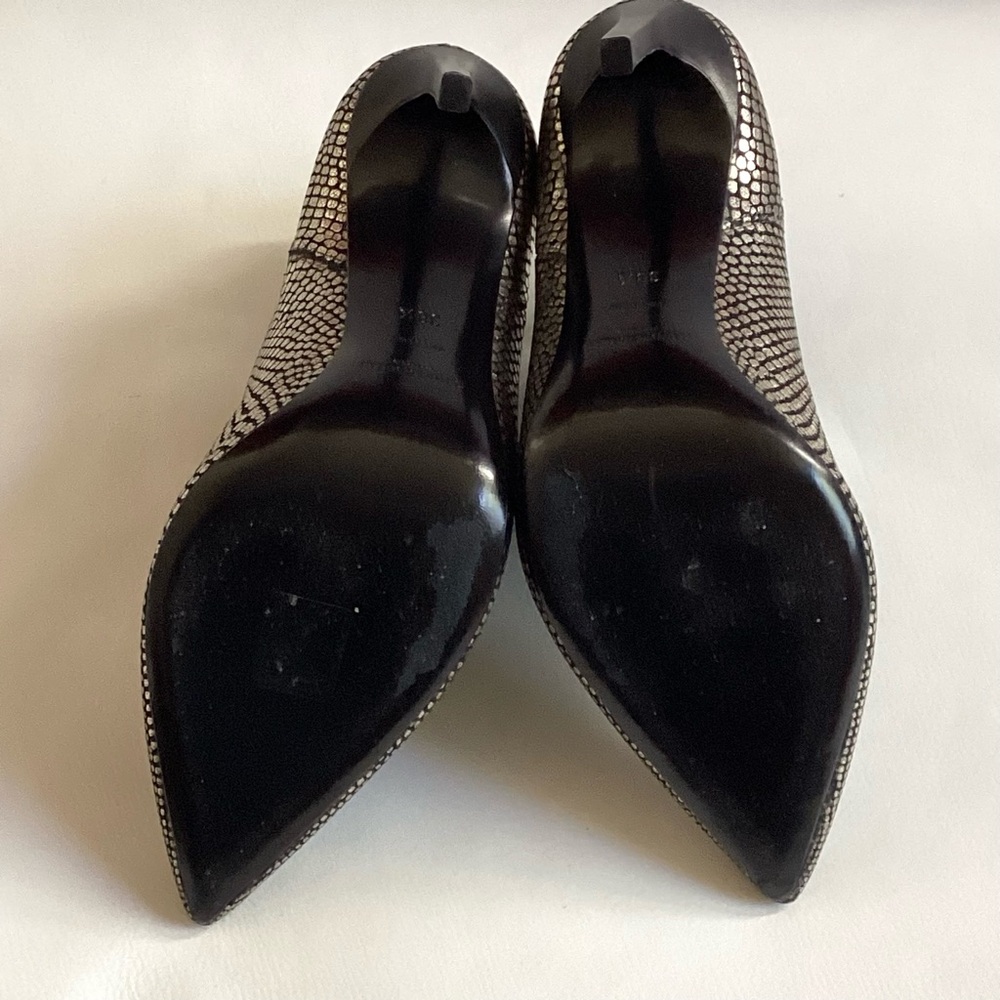 Saint Laurent Snake Embossed Black and Gold Ankle Spike Heel Boots SZ 8.5/38.5 - Picture 8 of 10